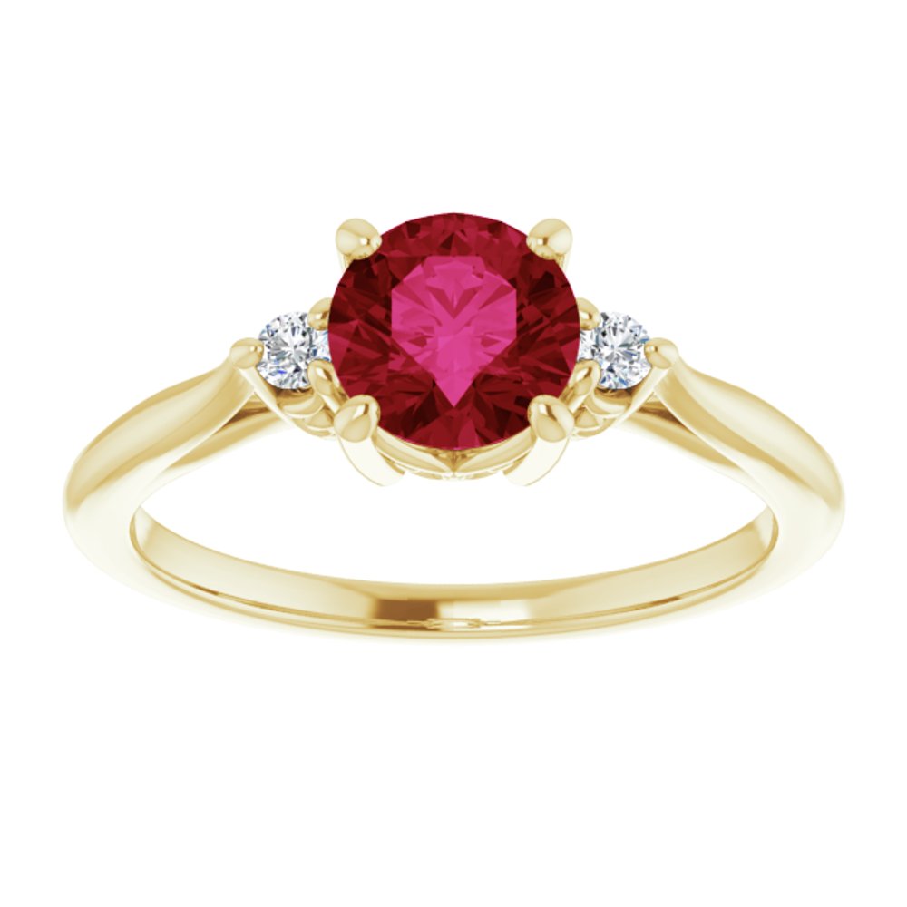 14K Yellow Lab-Grown Ruby & .06 CTW Natural Diamond Ring