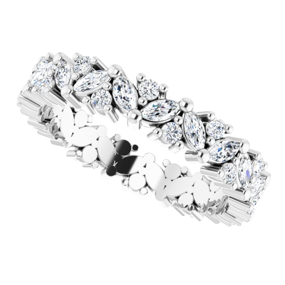 14K White 3/4 CTW Natural Diamond Cluster Eternity Band Size 5