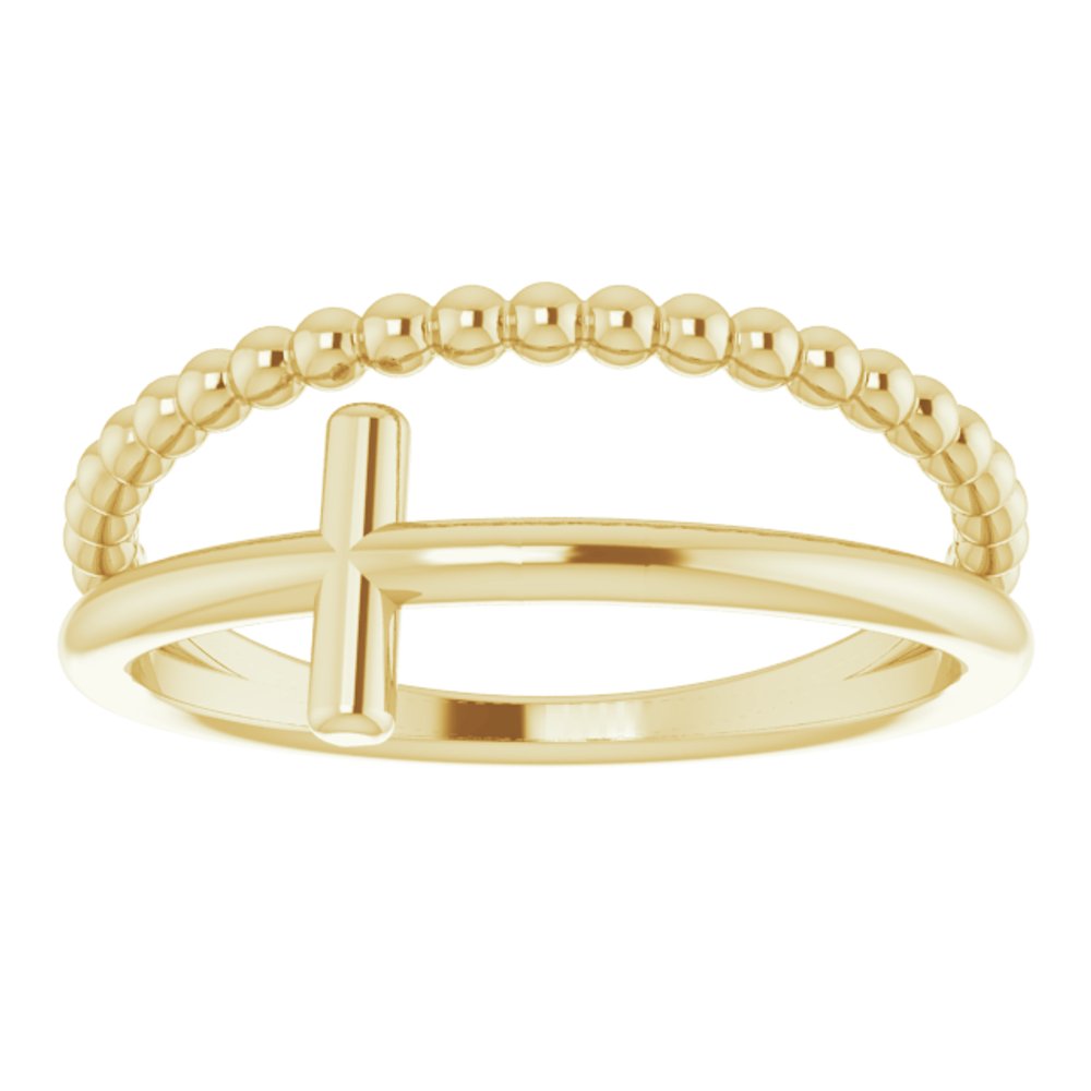 14K Yellow Negative Space & Beaded Cross Ring