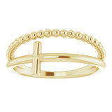 14K Yellow Negative Space & Beaded Cross Ring