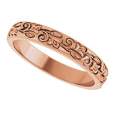 14K Rose Gold 3 mm Floral Half Round Band Size 7