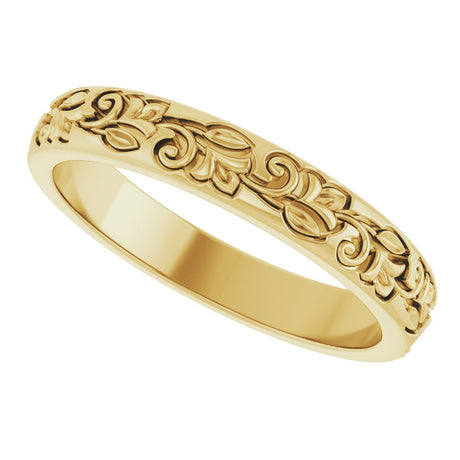 14K Yellow Gold 3 mm Floral Half Round Band Size 8