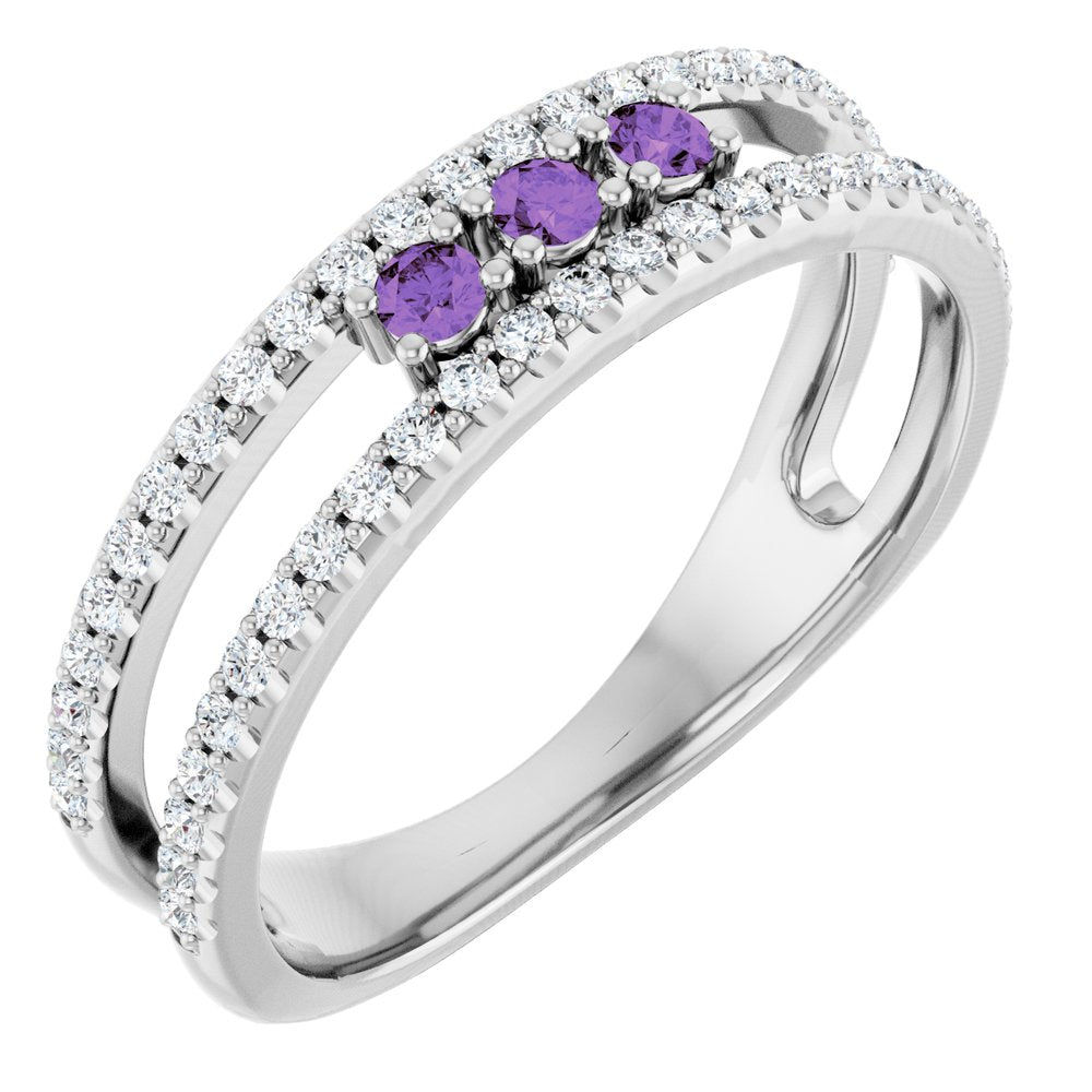 14K White Gold Natural Amethyst & 1/4 CTW Natural Diamond Ring