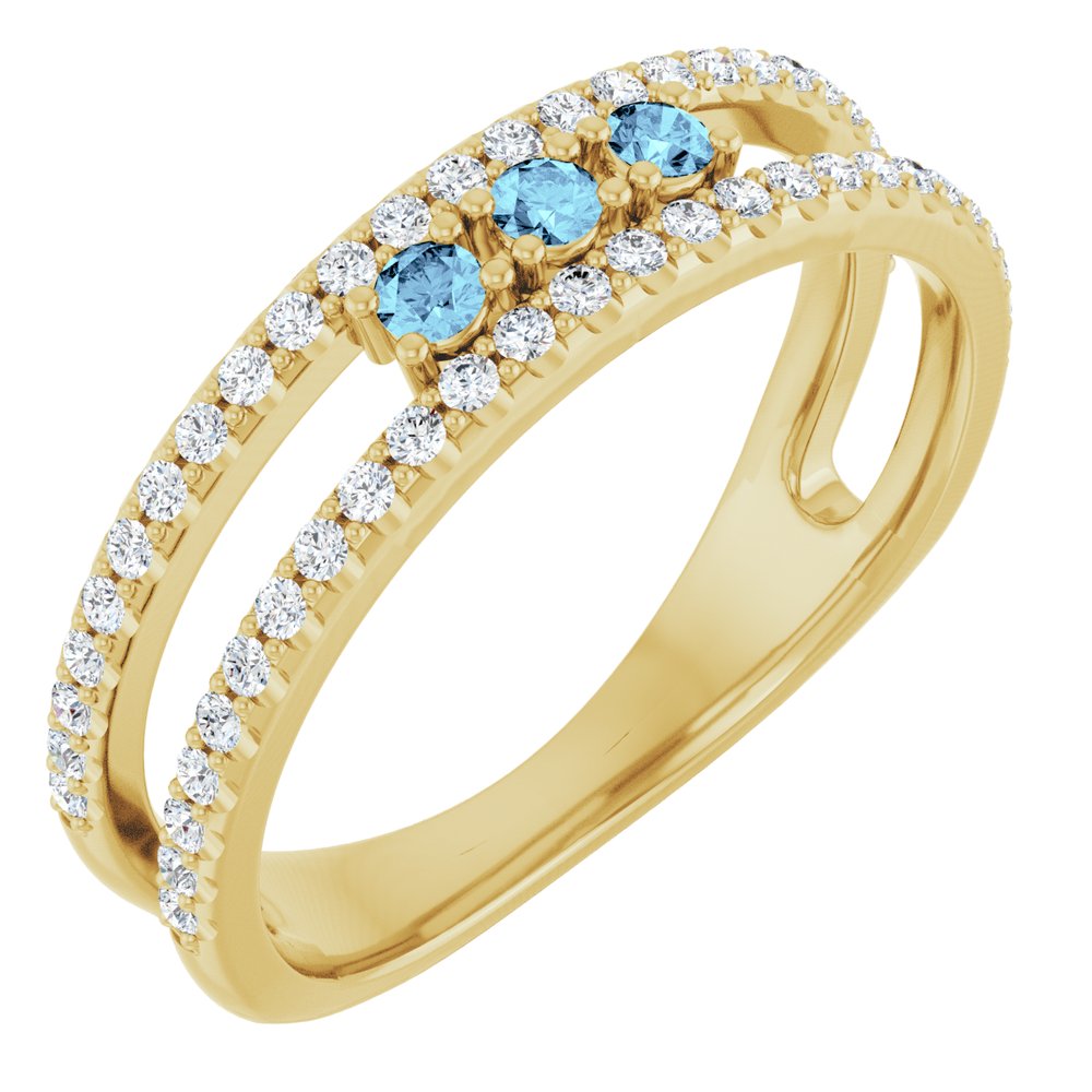 14K Yellow Gold Natural Aquamarine & 1/4 CTW Natural Diamond Ring