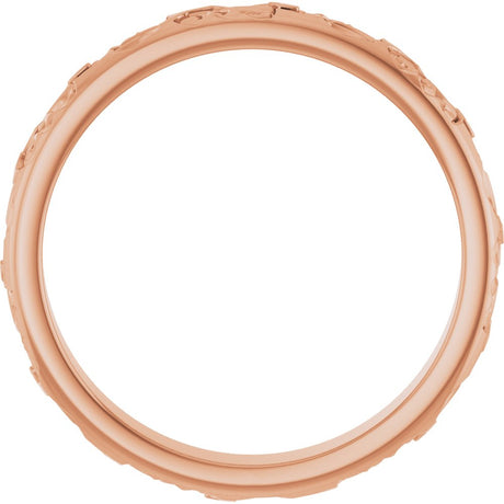 14K Rose Gold 3 mm Floral Half Round Band Size 7