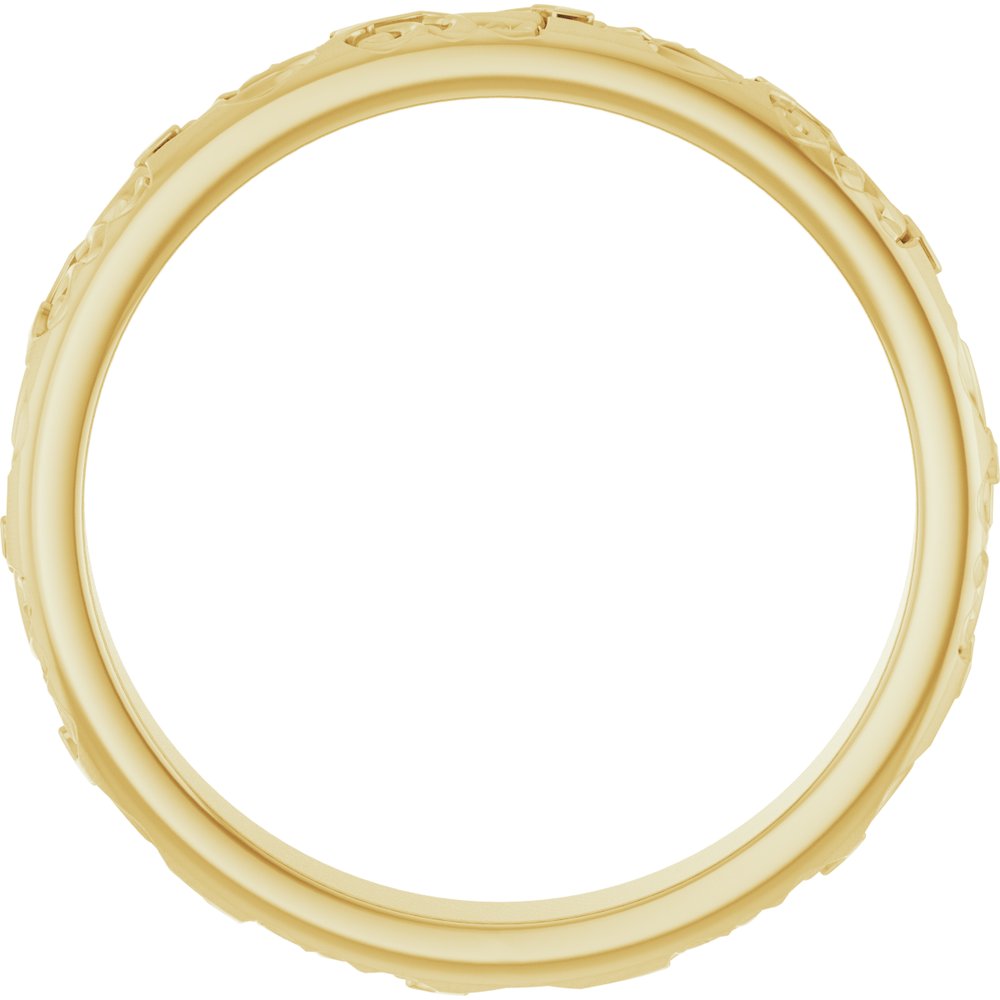 14K Yellow Gold 3 mm Floral Half Round Band Size 8