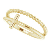 14K Yellow Negative Space & Beaded Cross Ring