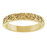 14K Yellow Gold 3 mm Floral Half Round Band Size 8