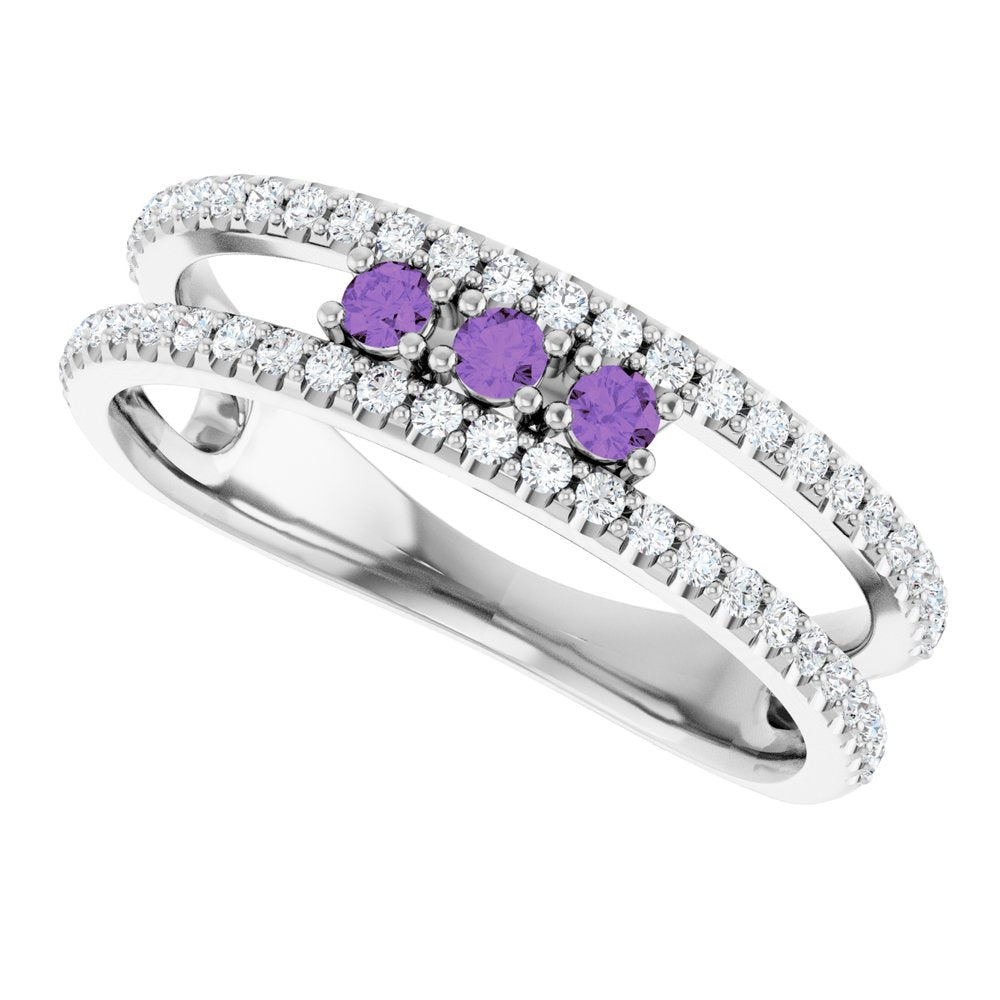 Sterling Silver Natural Amethyst & 1/4 CTW Natural Diamond Ring