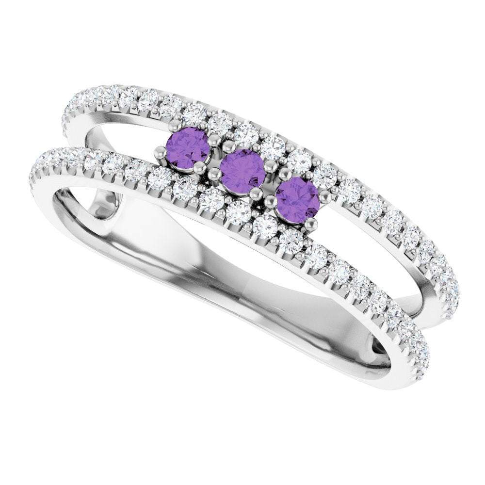 14K White Gold Natural Amethyst & 1/4 CTW Natural Diamond Ring