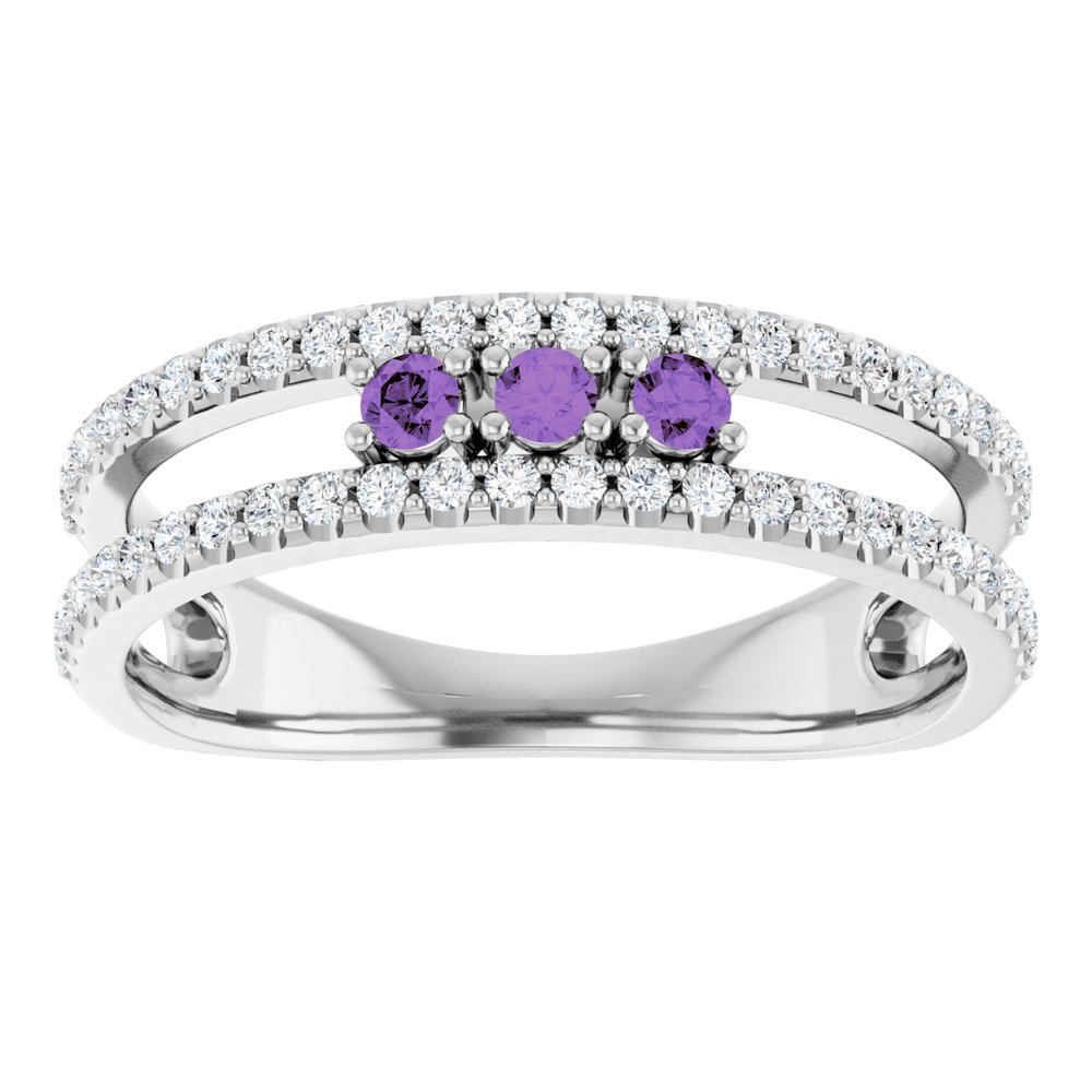 14K White Natural Amethyst & 1/4 CTW Natural Diamond Ring