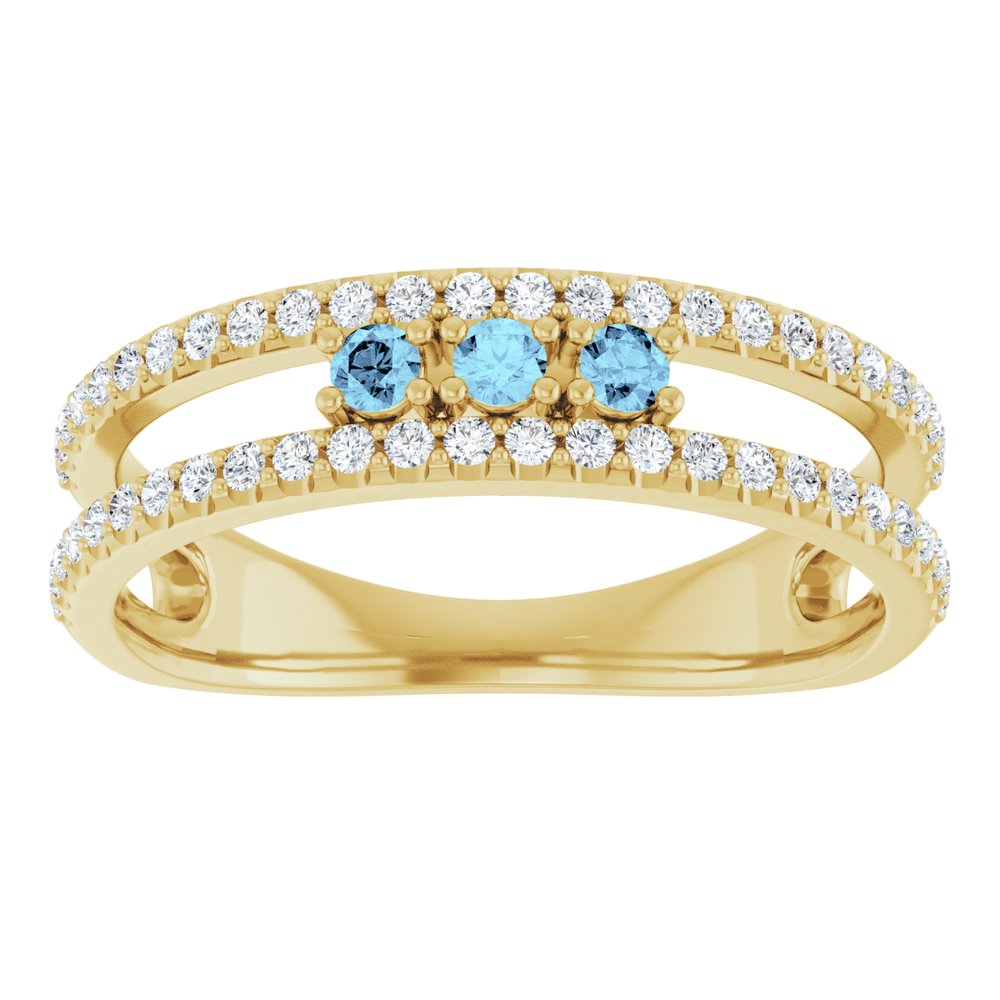 14K Yellow Gold Natural Aquamarine & 1/4 CTW Natural Diamond Ring