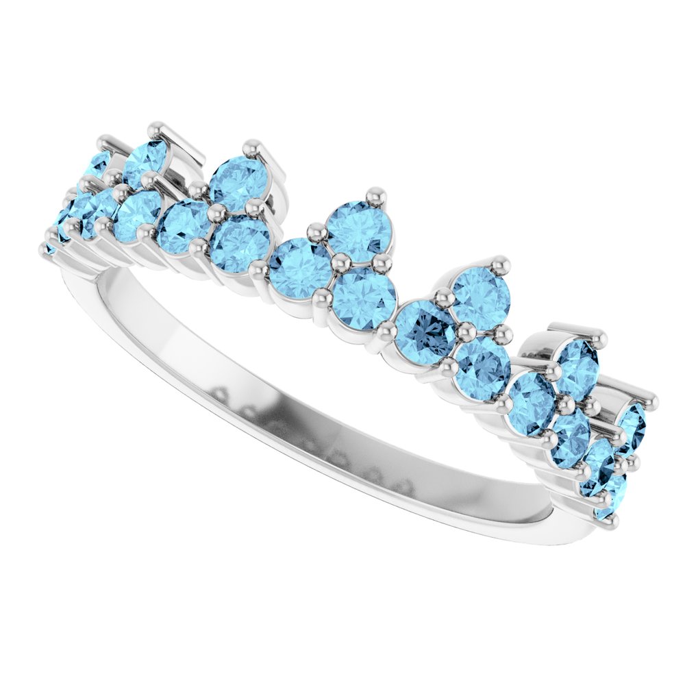 14K White Natural Aquamarine Crown Ring