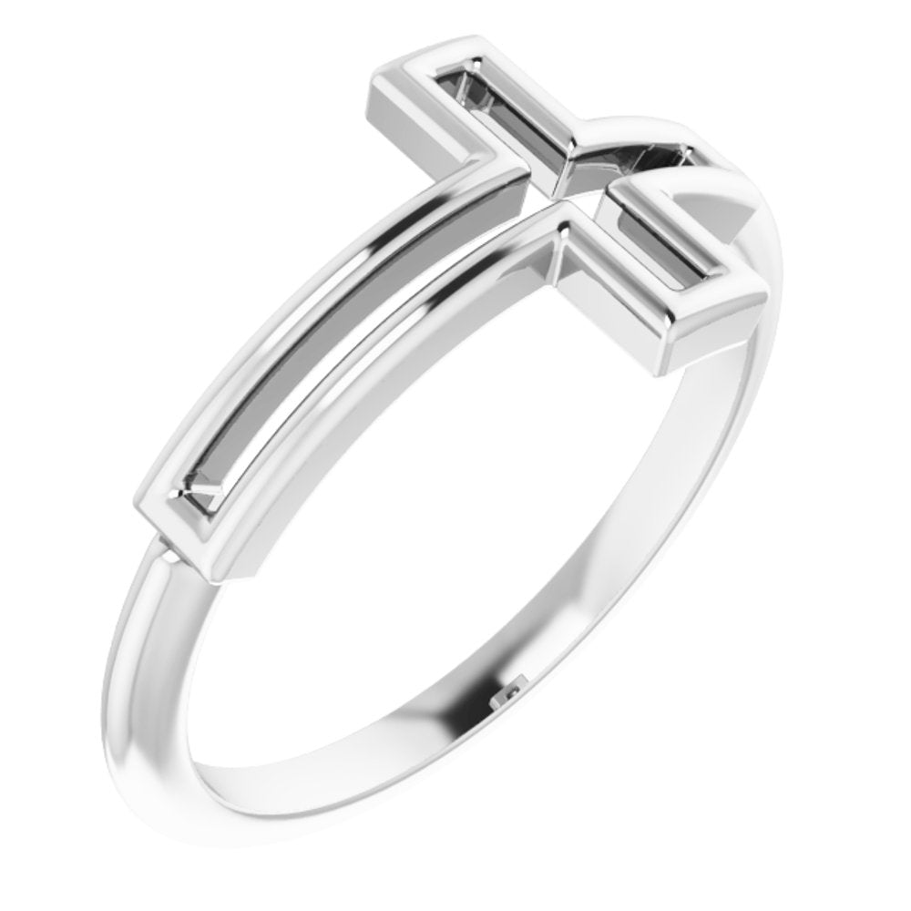 14K White Cross Ring 