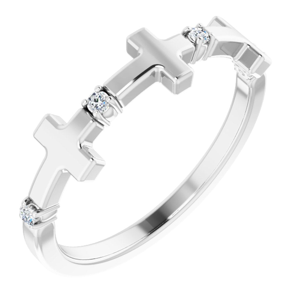 14K White .05 CTW Natural Diamond Cross Ring  