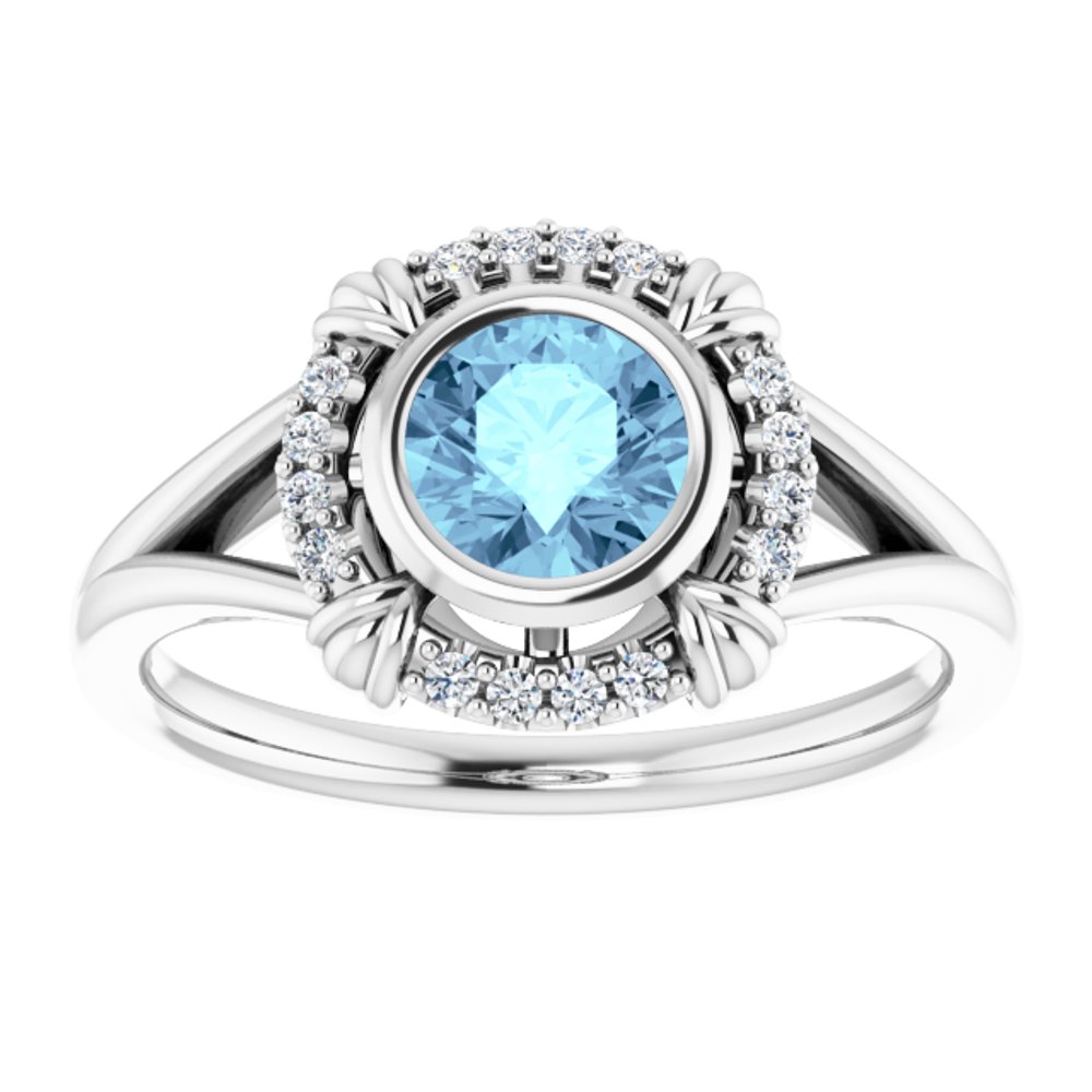 14K White Natural Aquamarine & .08 CTW Natural Diamond Ring