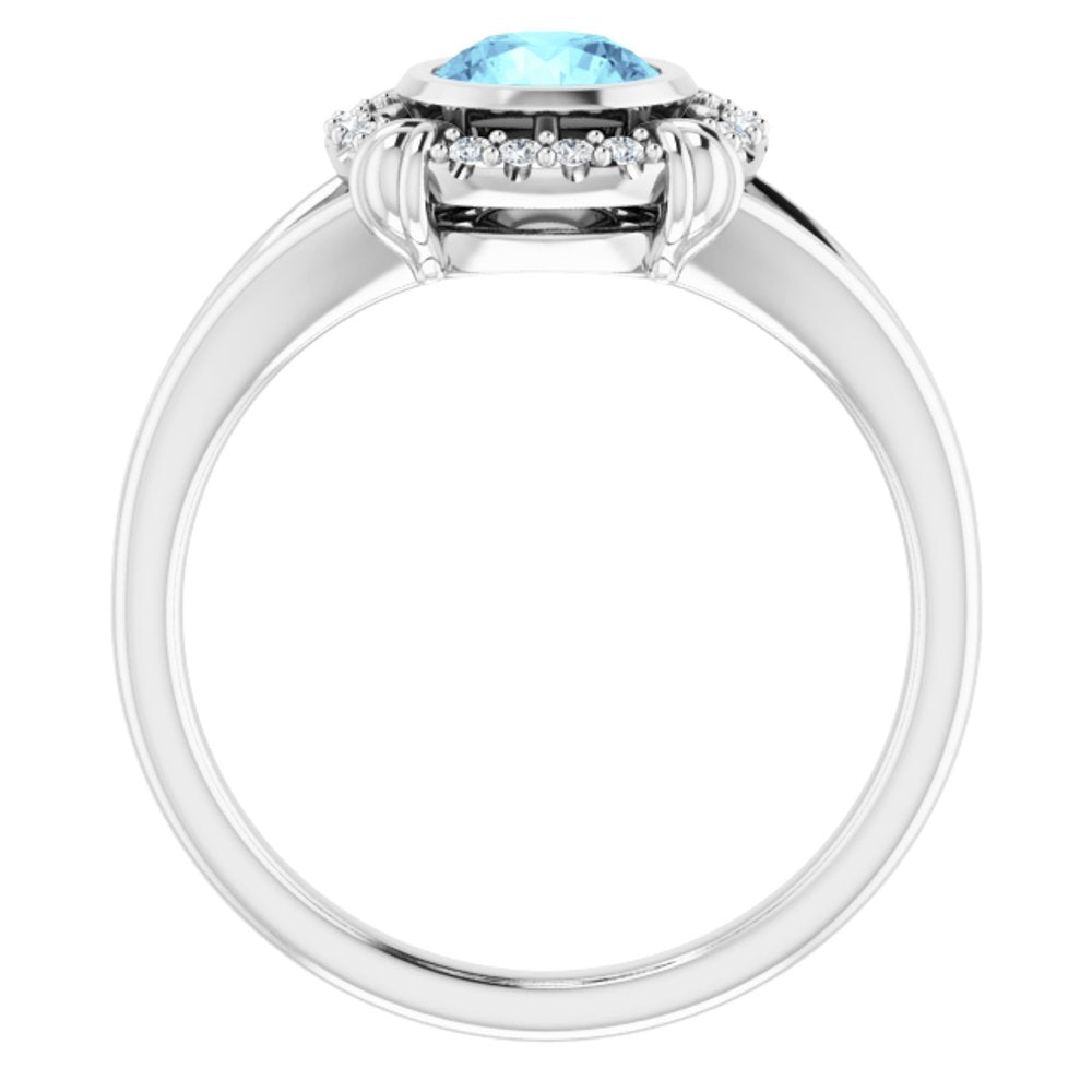 14K White Natural Aquamarine & .08 CTW Natural Diamond Ring