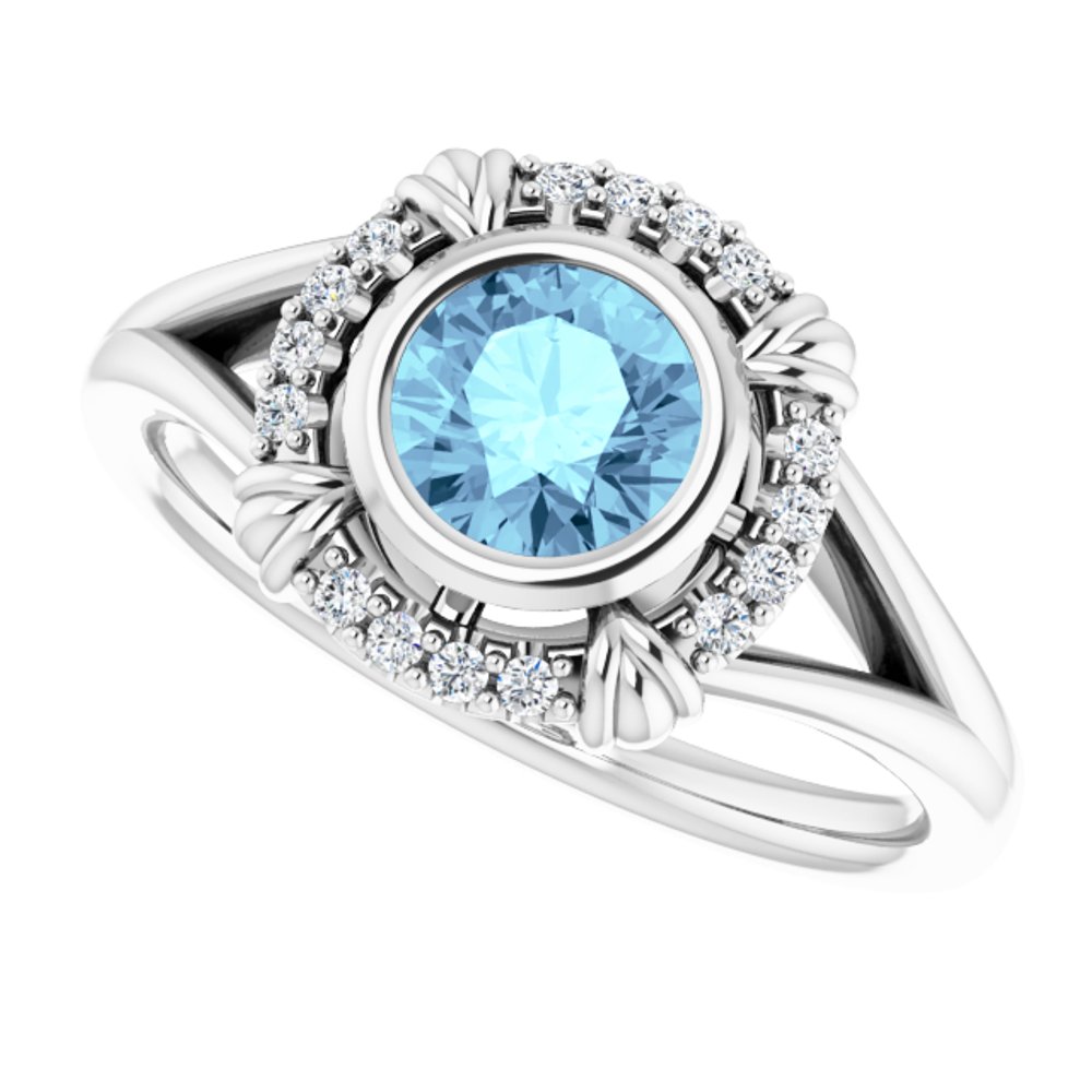 14K White Natural Aquamarine & .08 CTW Natural Diamond Ring