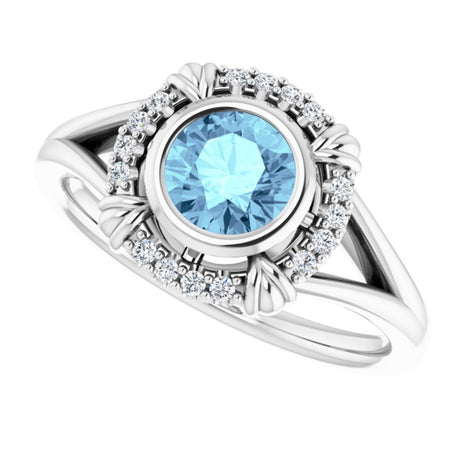 14K White Natural Aquamarine & .08 CTW Natural Diamond Ring