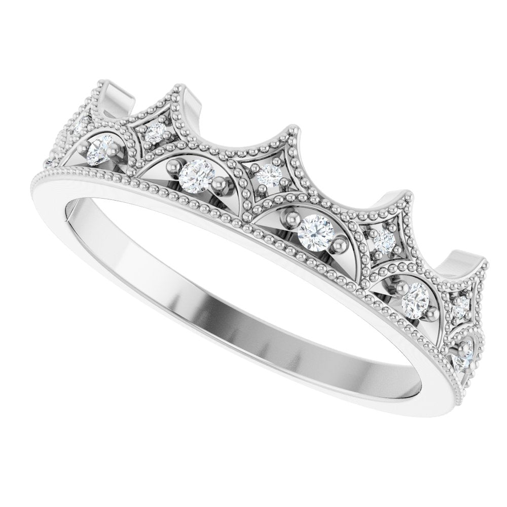 14K White 1/10 CTW Natural Diamond Crown Ring