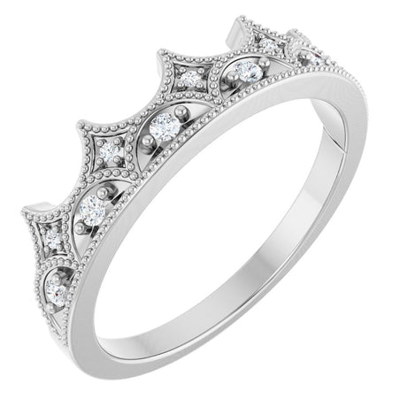 14K White Gold 1/10 CTW Natural Diamond Crown Ring