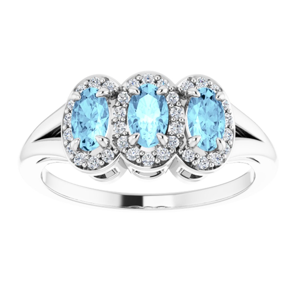 14K White Natural Aquamarine & 1/6 CTW Natural Diamond Ring