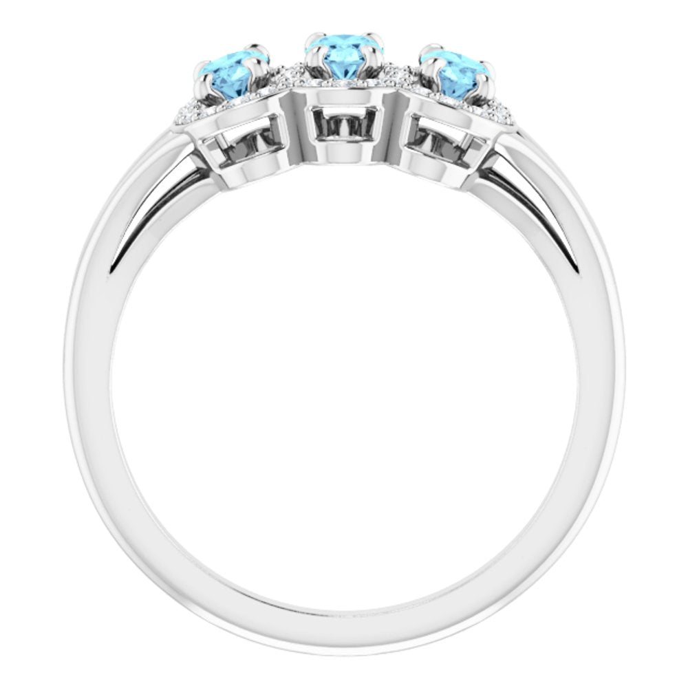 14K White Natural Aquamarine & 1/6 CTW Natural Diamond Ring