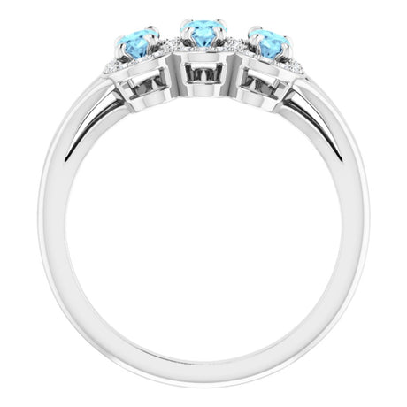 14K White Natural Aquamarine & 1/6 CTW Natural Diamond Ring