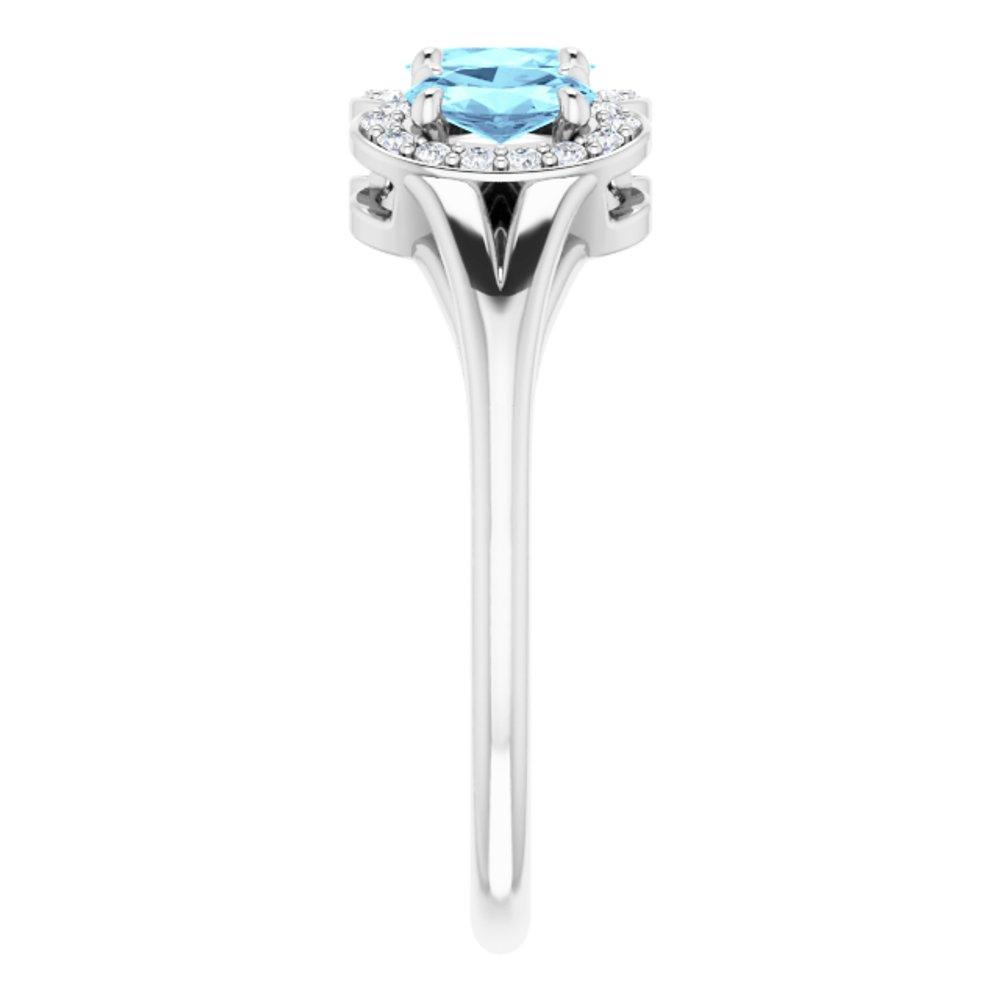 14K White Natural Aquamarine & 1/6 CTW Natural Diamond Ring