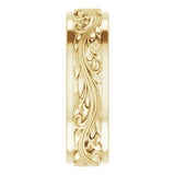 14K Yellow Gold 7 mm Floral Inlay Flat Band Size 12