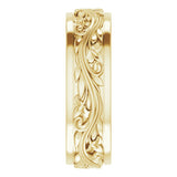 10K Yellow Gold 7 mm Floral Inlay Flat Band Size 10.5