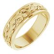 14K Yellow Gold 7 mm Floral Inlay Flat Band Size 12
