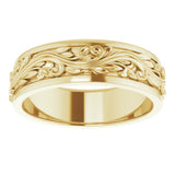 14K Yellow Gold 7 mm Floral Inlay Flat Band Size 12