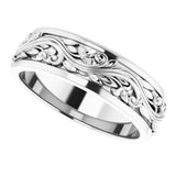 14K White Gold 7 mm Floral Inlay Flat Band Size 12