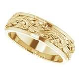 14K Yellow Gold 7 mm Floral Inlay Flat Band Size 12