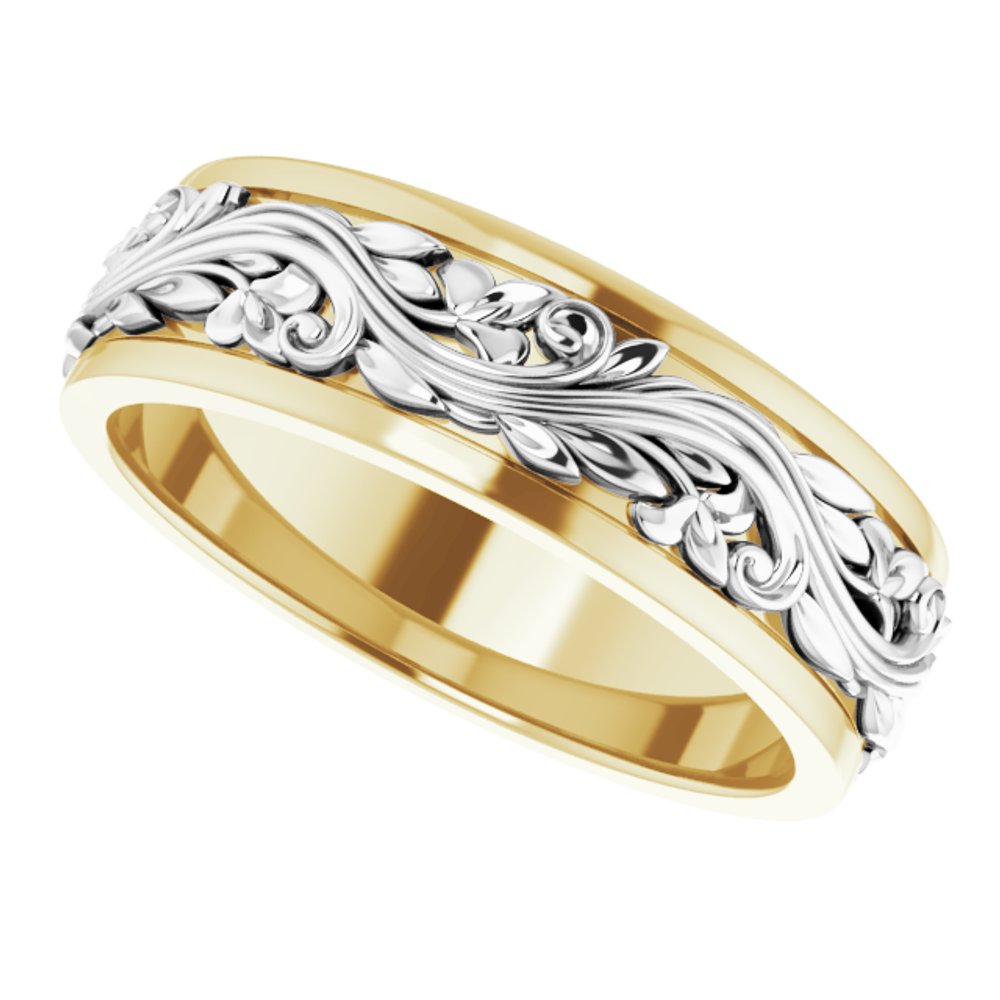 14K Yellow/White 7 mm Sculptural Band Size 12