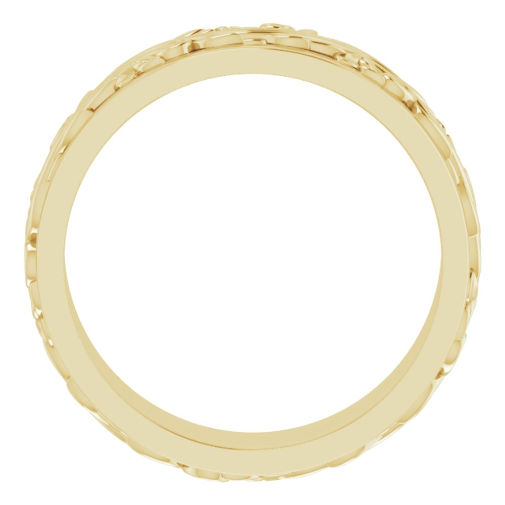 14K Yellow Gold 7 mm Floral Inlay Flat Band Size 12