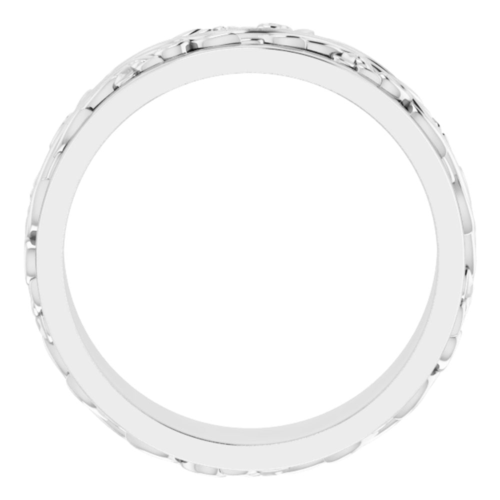 14K White Gold 7 mm Floral Inlay Flat Band Size 12