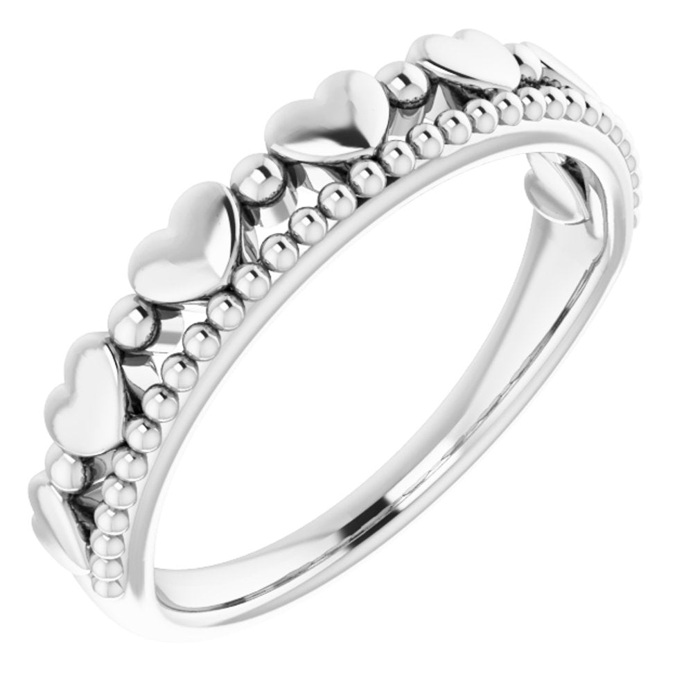 Sterling Silver Stackable Beaded Heart Ring  