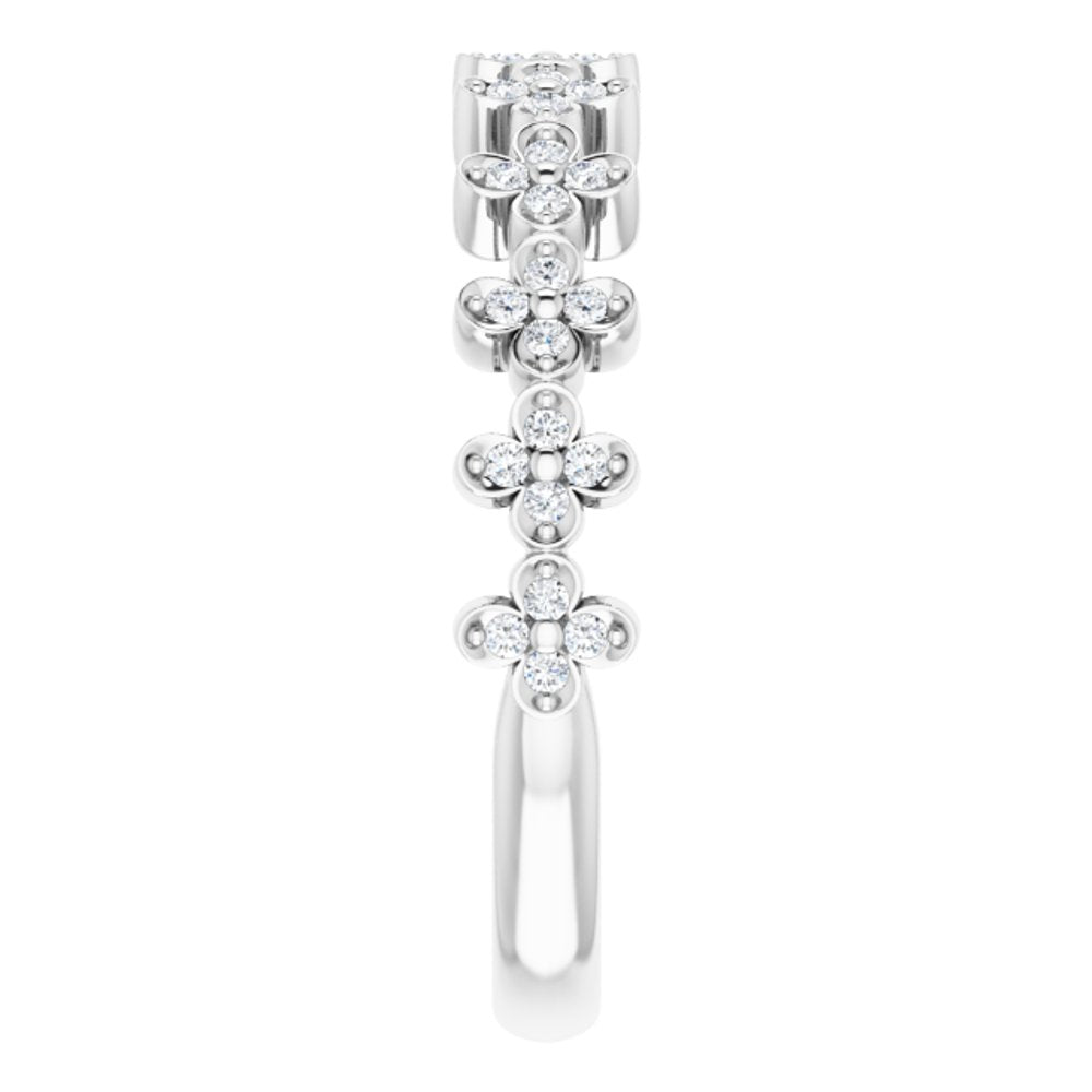 14K White 1/6 CTW Natural Diamond Stackable Clover Ring
