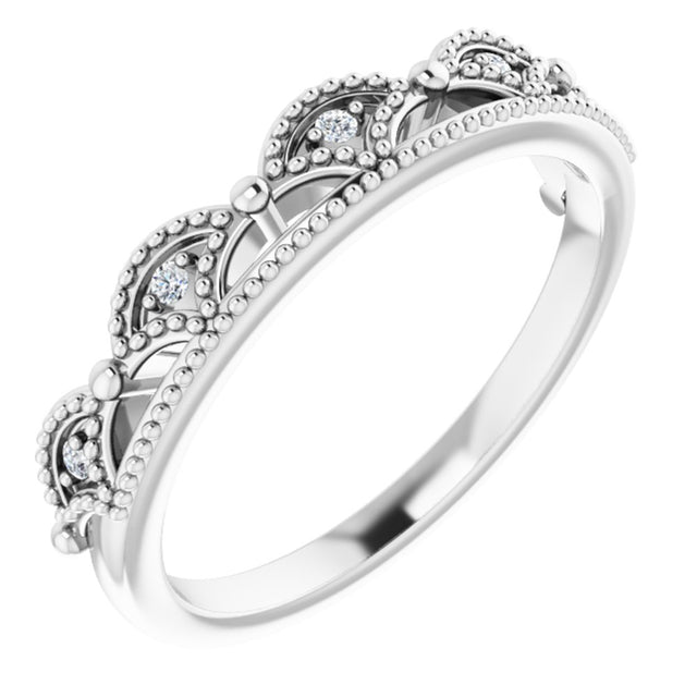 14K White .04 CTW Natural Diamond Crown Ring 