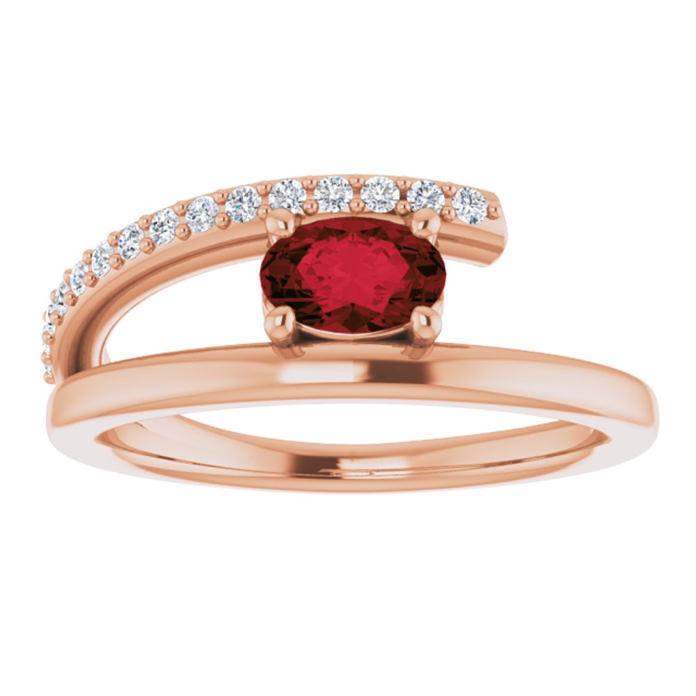 14K Rose Natural Mozambique Garnet & 1/8 CTW Natural Diamond Ring