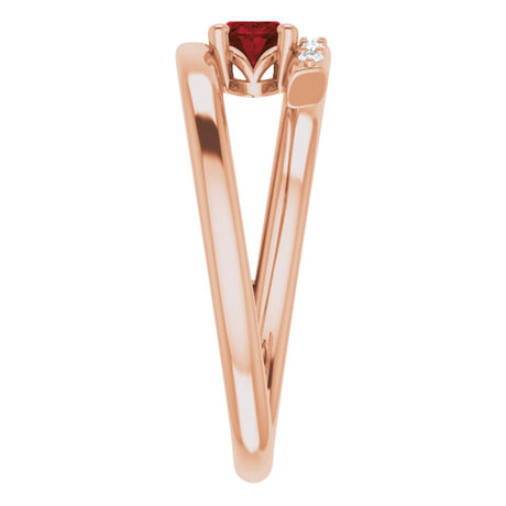 14K Rose Natural Mozambique Garnet & 1/8 CTW Natural Diamond Ring