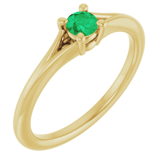 14K Yellow Natural Emerald Youth Solitaire Ring