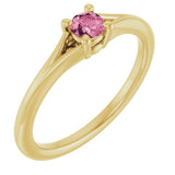 14K Yellow Gold Natural Pink Tourmaline Youth Solitaire Ring