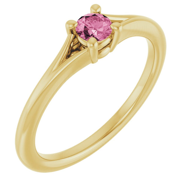 14K Yellow Gold Natural Pink Tourmaline Youth Solitaire Ring