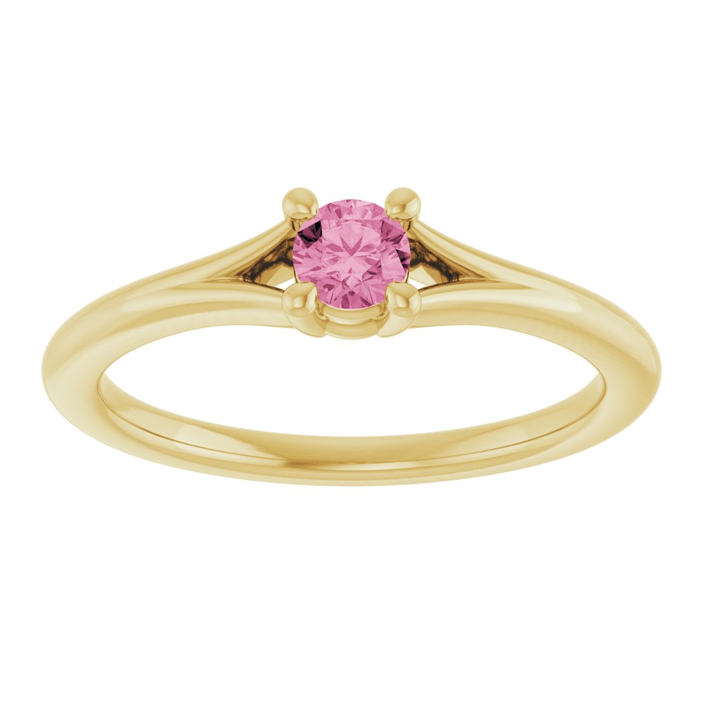 14K Yellow Gold Natural Pink Tourmaline Youth Solitaire Ring