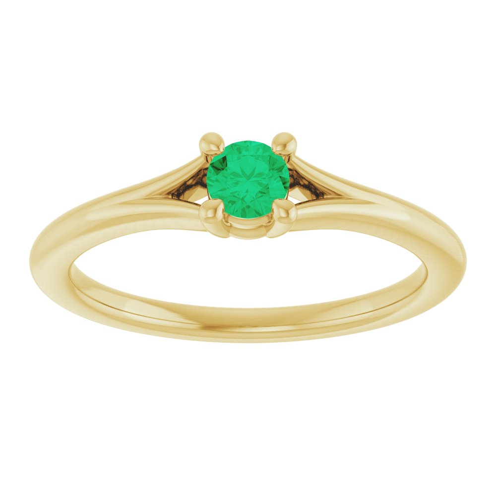 14K Yellow Natural Emerald Youth Solitaire Ring