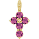 14K Yellow Gold Natural Pink Tourmaline Cross Pendant