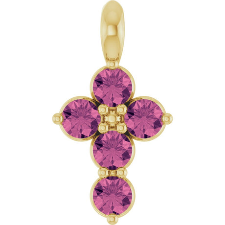 14K Yellow Gold Natural Pink Tourmaline Cross Pendant